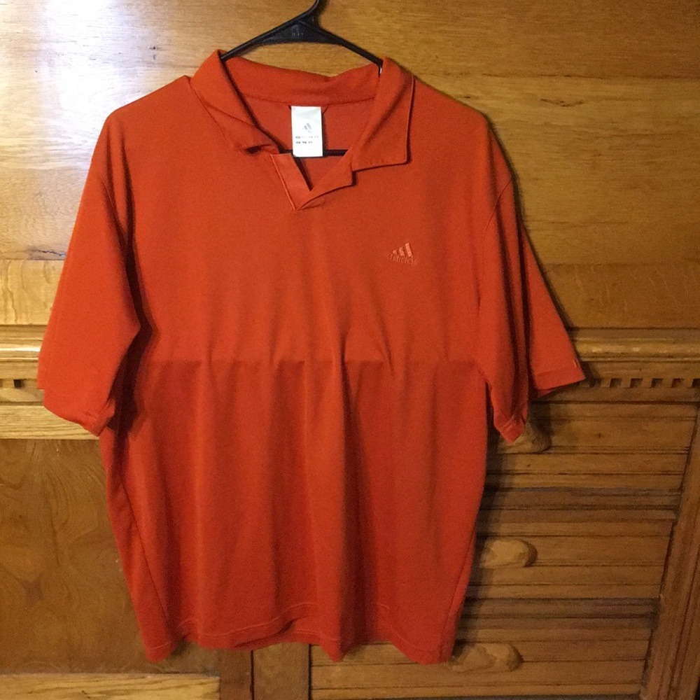 Adidas Athleisure Mens Short Sleeve Polo Shirt Orange Embroidered Logo Large
